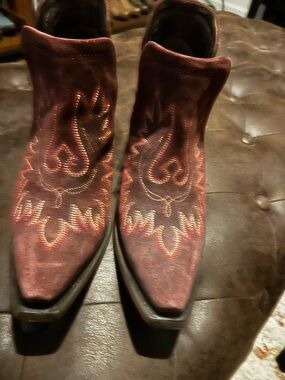 Ariat Maroon Embroidered Pointed Ankle Boots - Dixon Merlot Suede